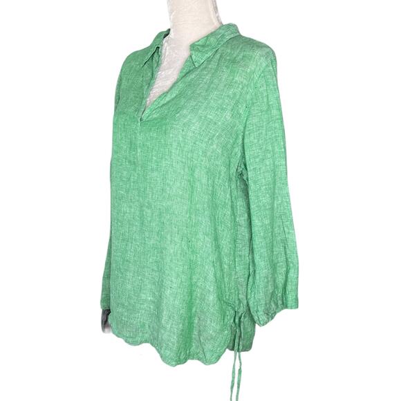 Isaac Mizrahi NY Linen Top Green Large LS Side Hem Ties - Picture 6 of 10